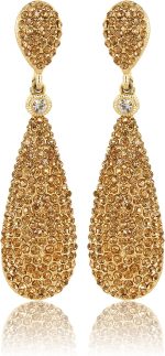 Moonstruck Costume Jewelry Women's Champagne Diamond Golden Dangle Drop Earrings